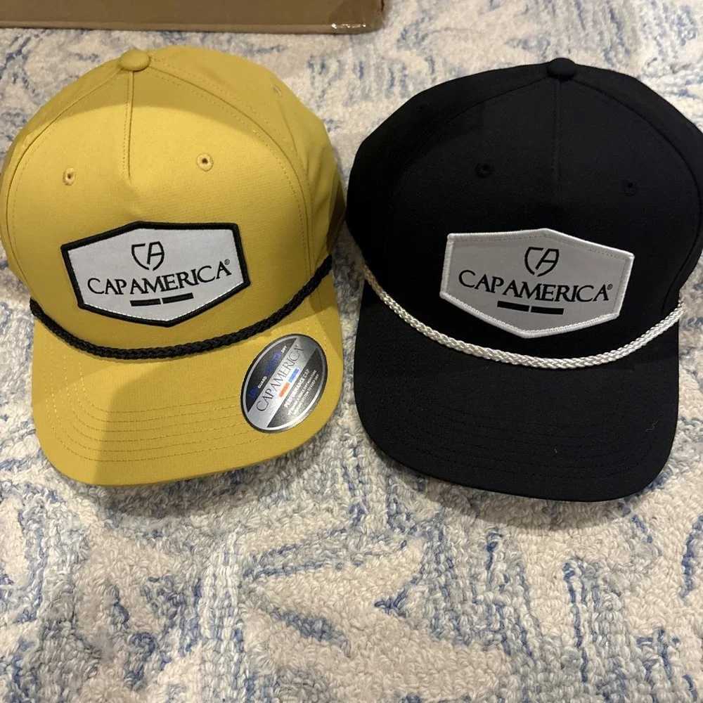 2 Cap Bundle Cap America hat, Dri-Fit Golf , Black Cap, Mustard Cap, Adjustable